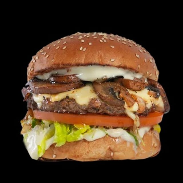 Shrooms N Swiss Burger.