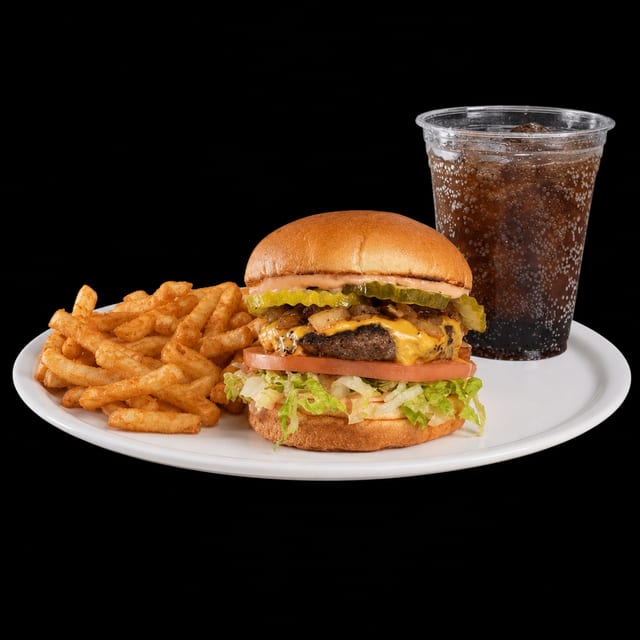Shacks Original Burger w/ Drink & Fries.