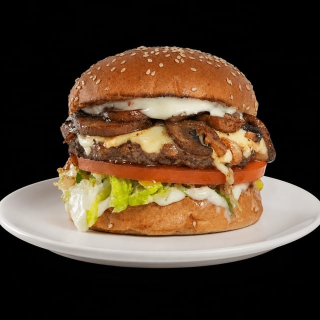Shrooms N Swiss Burger.