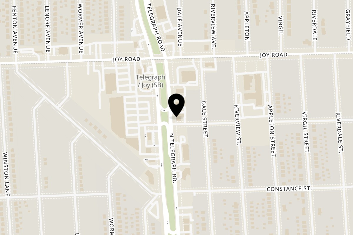 Map showing the location of Aljoom BBQ on 8606 N Telegraph Rd in Dearborn Heights